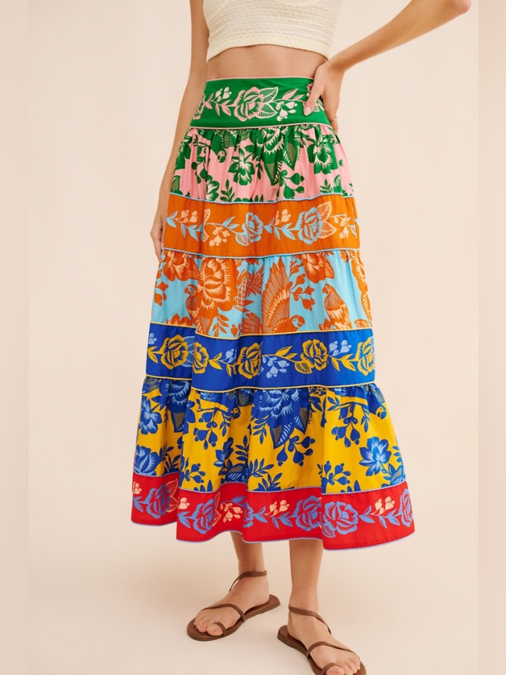 Farm Rio Lace Garden Tiered Maxi Skirt Small